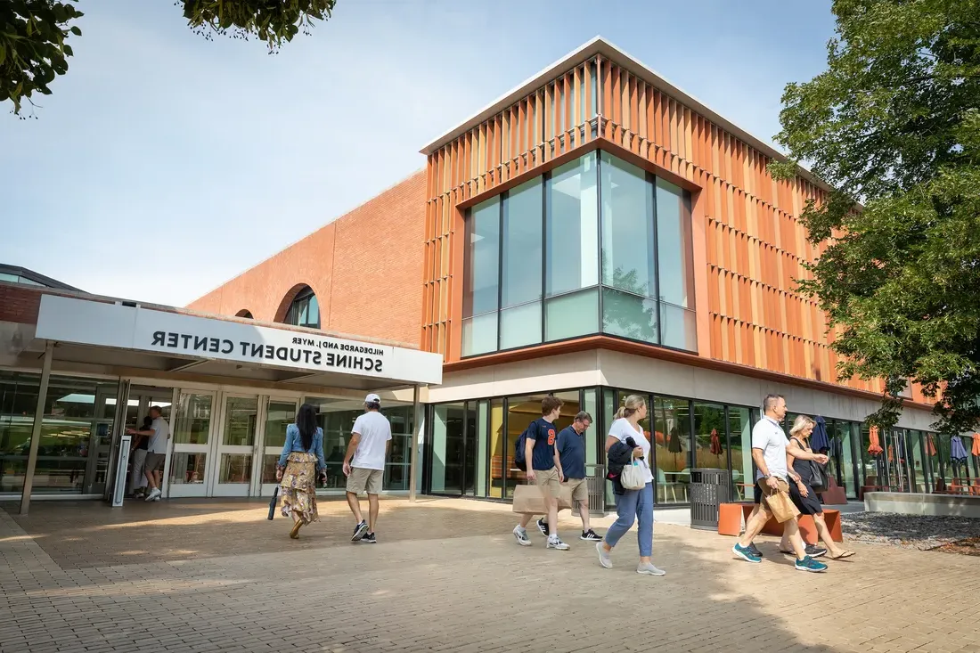 The exterior of Schine Student Center.